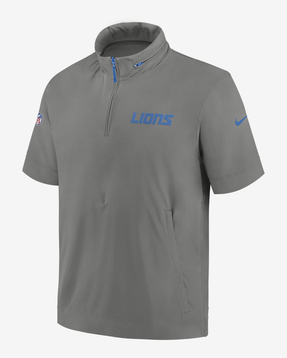 Detroit Lions Sideline Coach Men s Nike NFL 1 2 Zip Short Sleeve Hooded Jacket. Nike